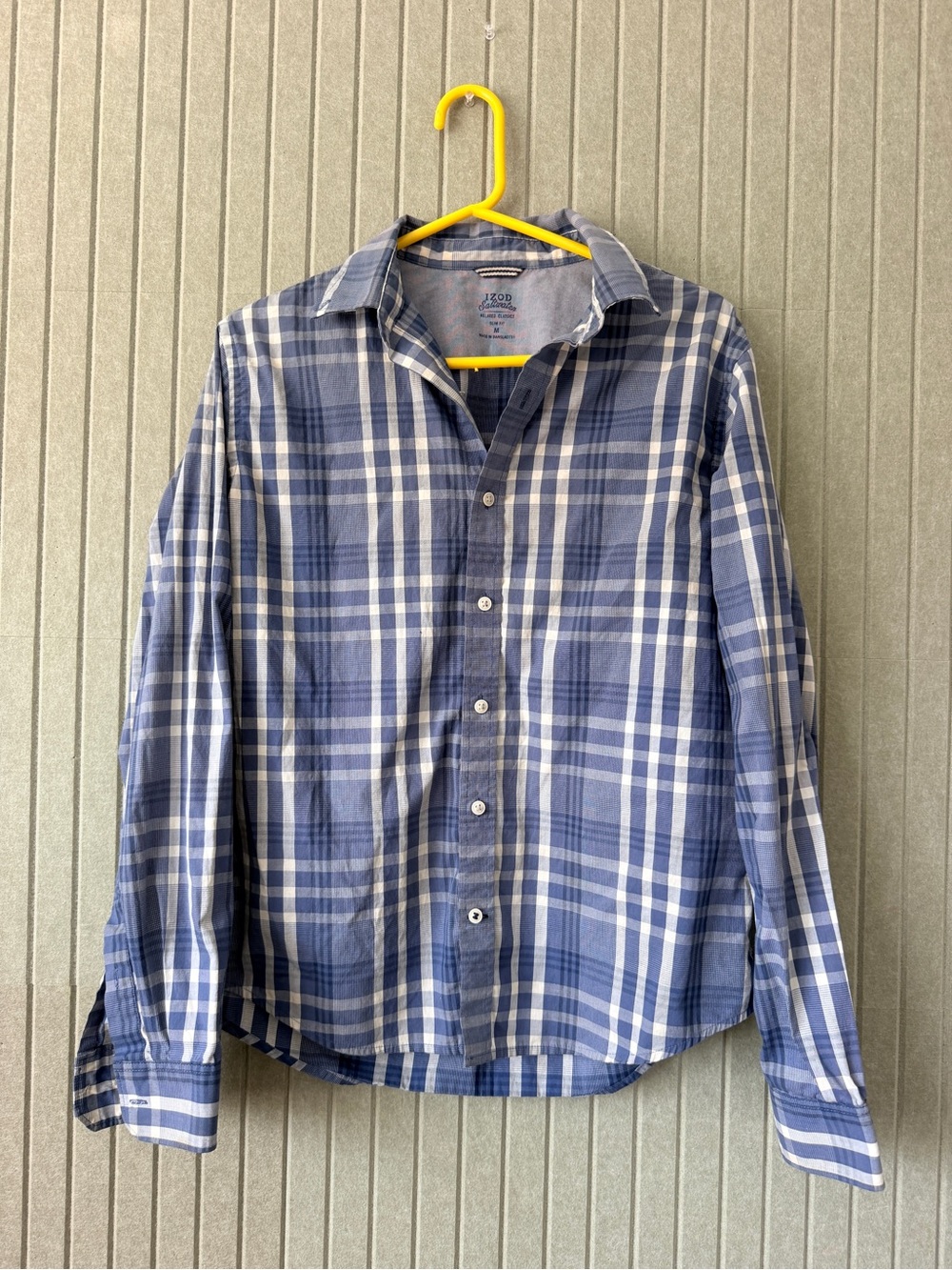 Izod Men’s Navy and White Plaid Button-Down Shirt